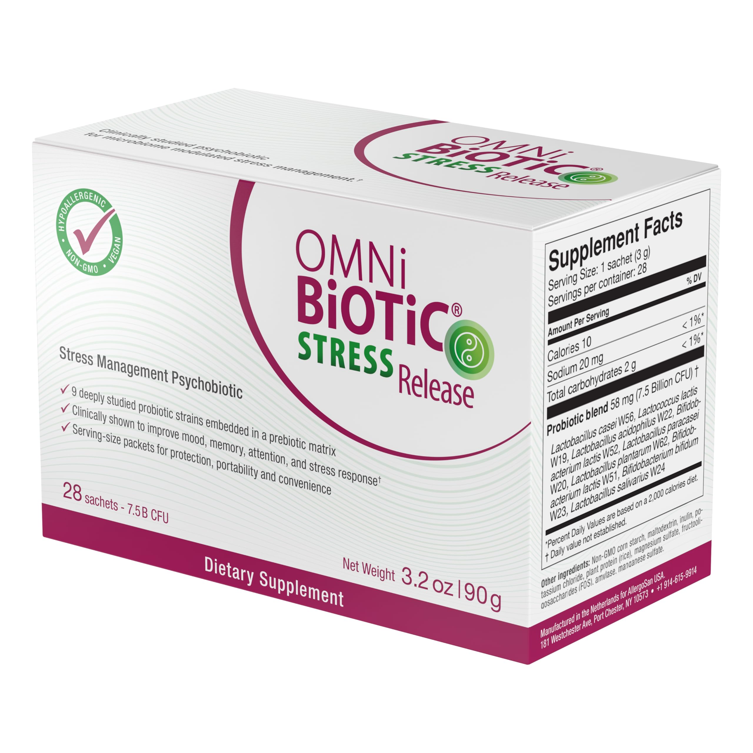 OMNi BiOTiC Stress Release bottle pour shows simple daily dosing.