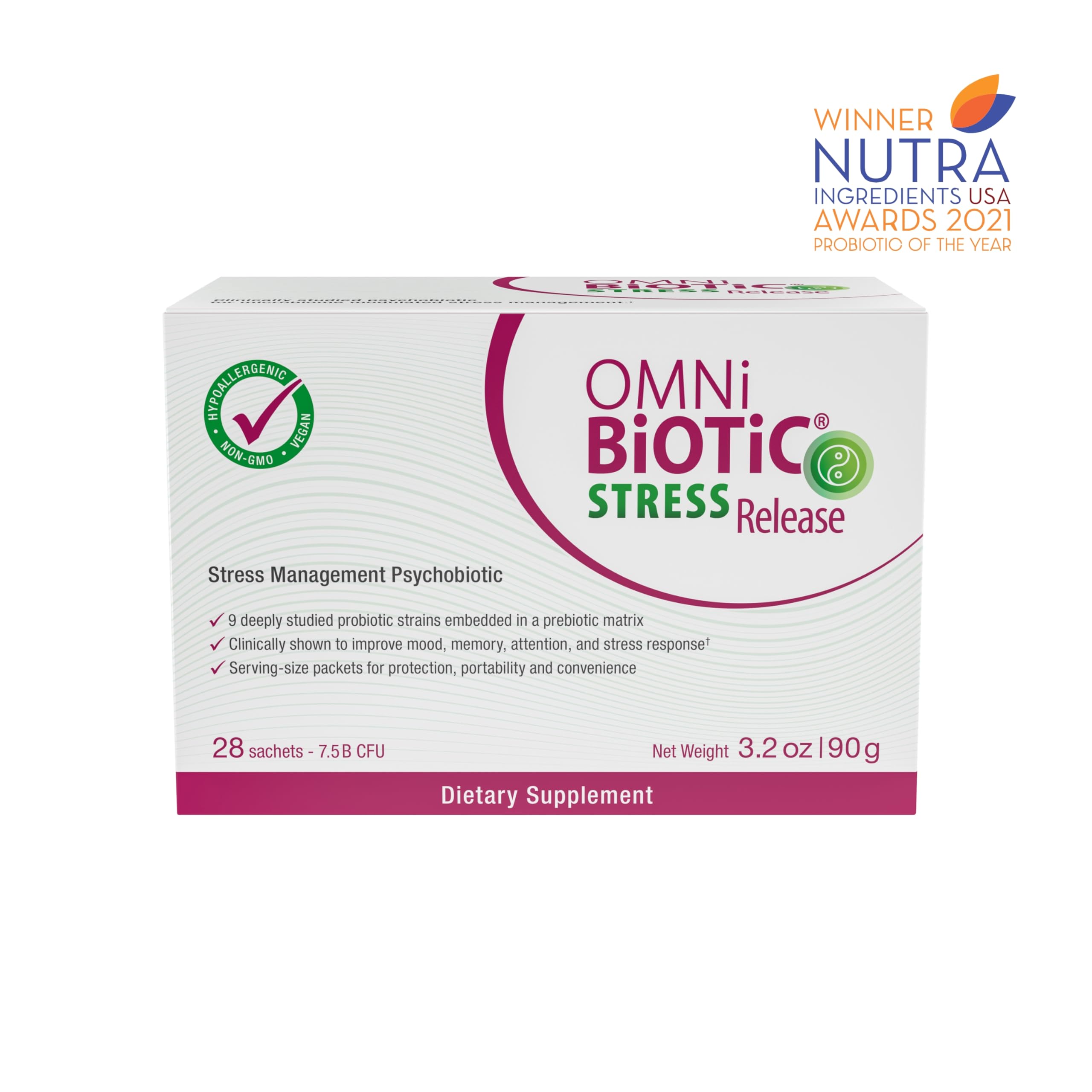 OMNi BiOTiC Stress Release packets on the go support mood balance.