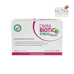 OMNi BiOTiC Stress Release packets on the go support mood balance.