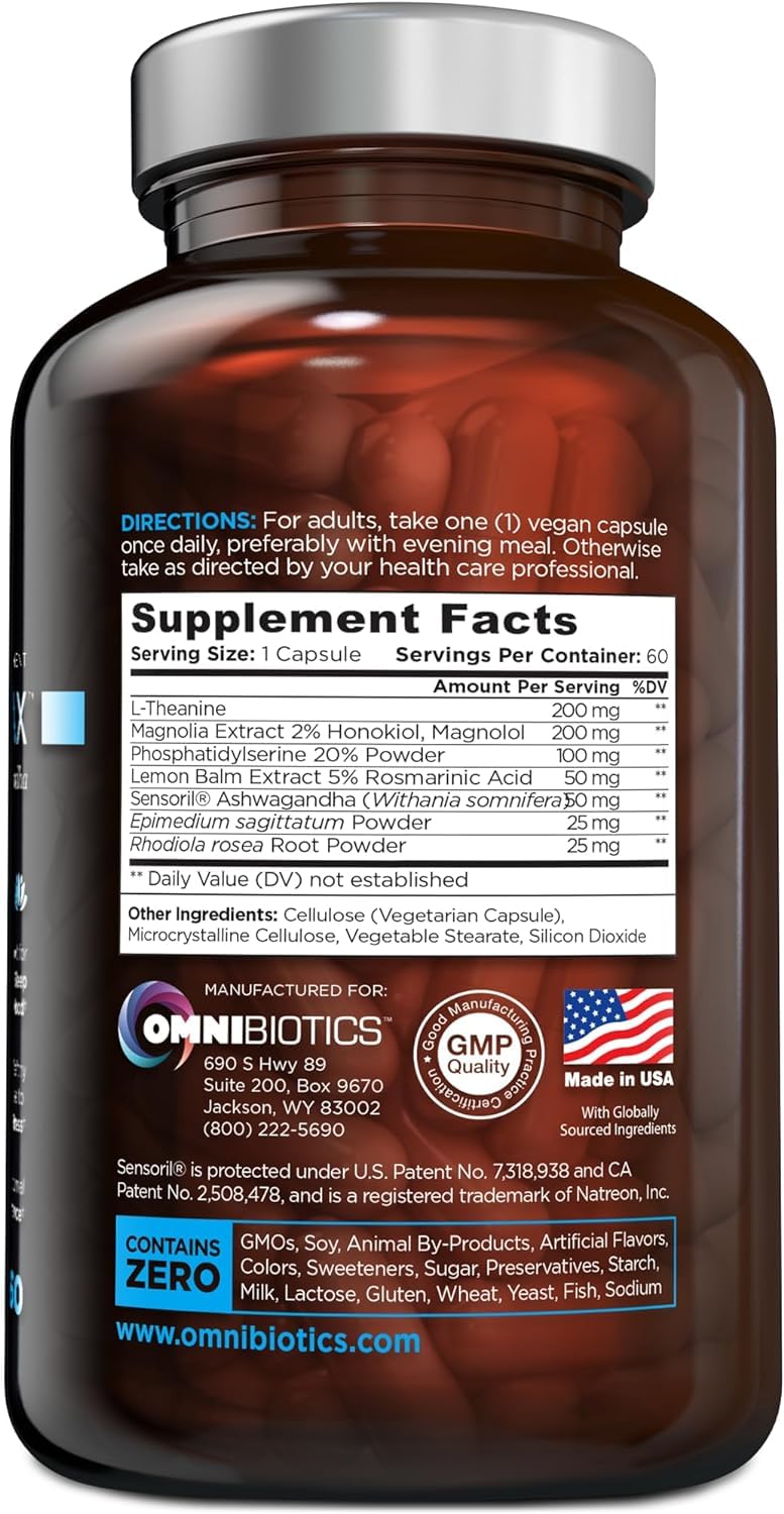 OmniBiotics Cortisol label detail showcasing vegan, non-GMO quality
