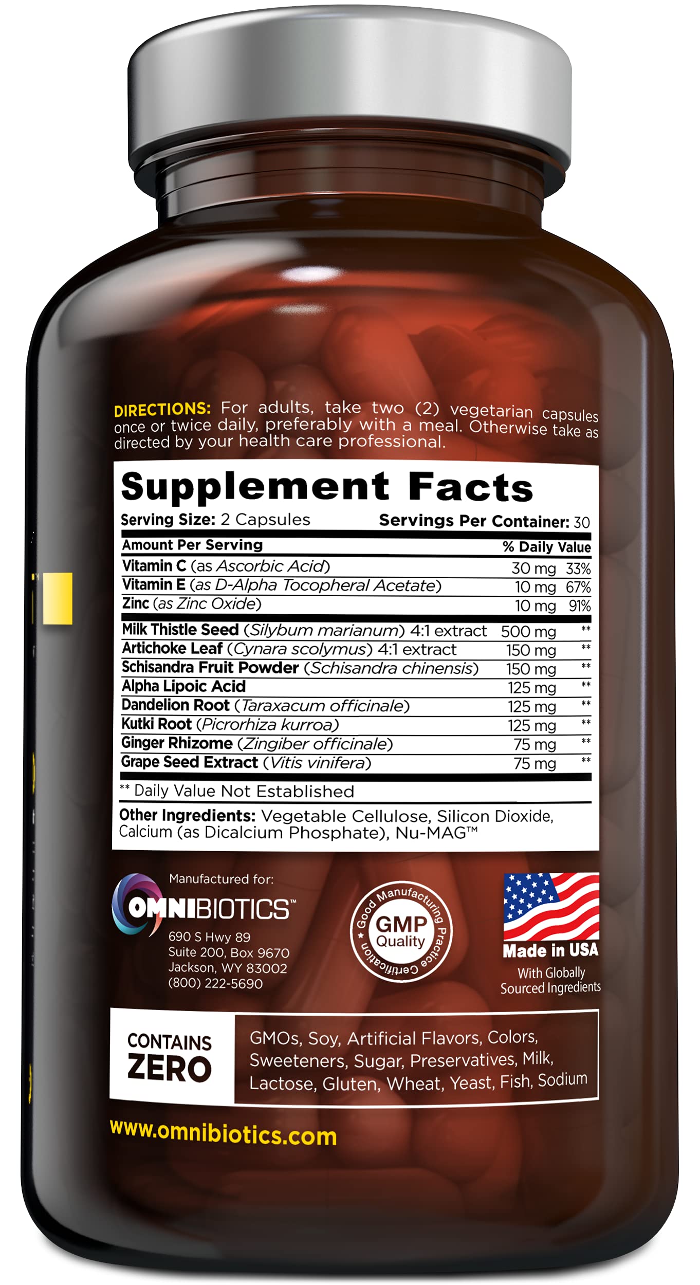 OmniBiotics Liver Cleanse capsules closeup: convenient vegan capsules for daily routine.
