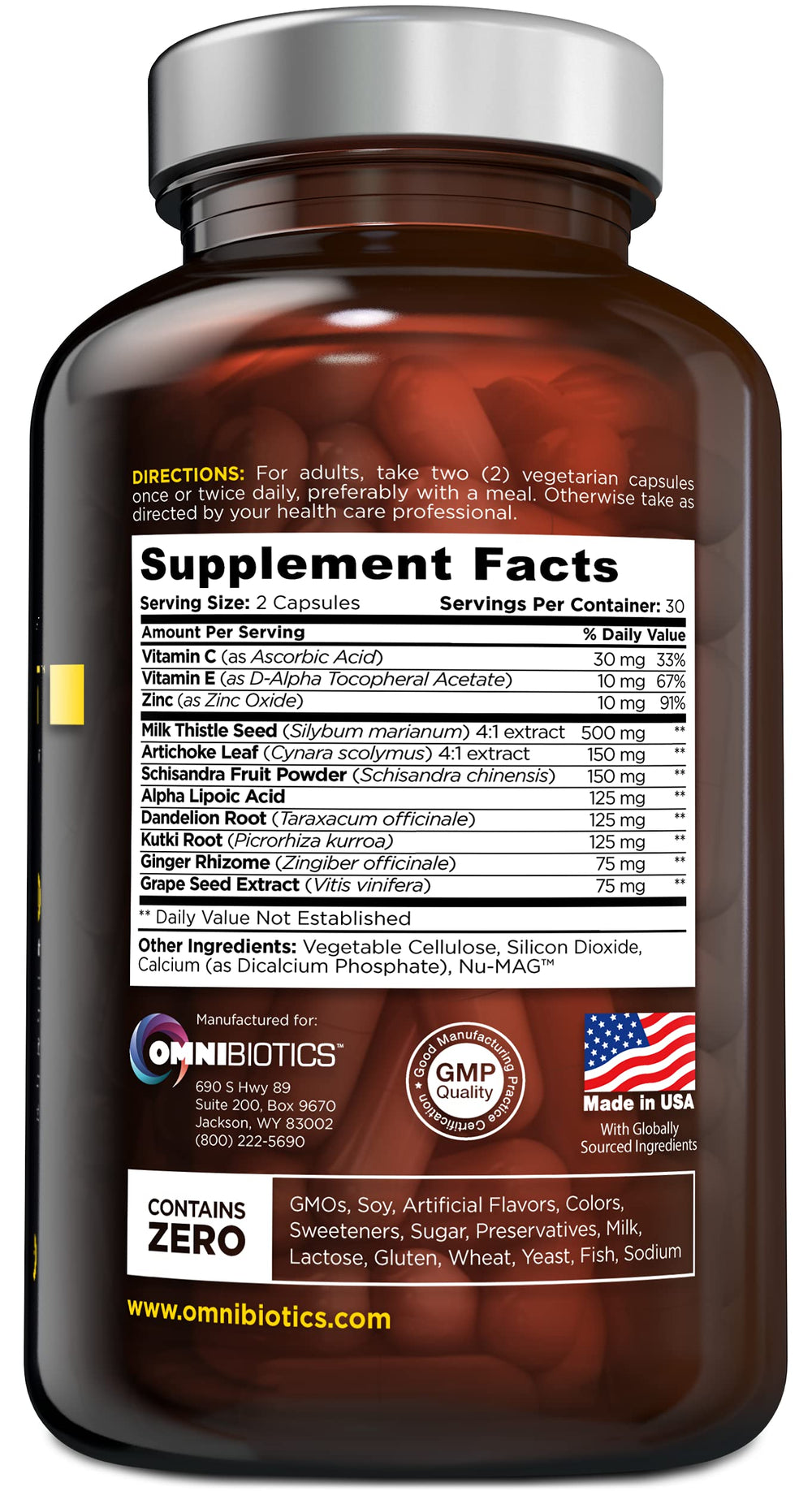OmniBiotics Liver Cleanse capsules closeup: convenient vegan capsules for daily routine.