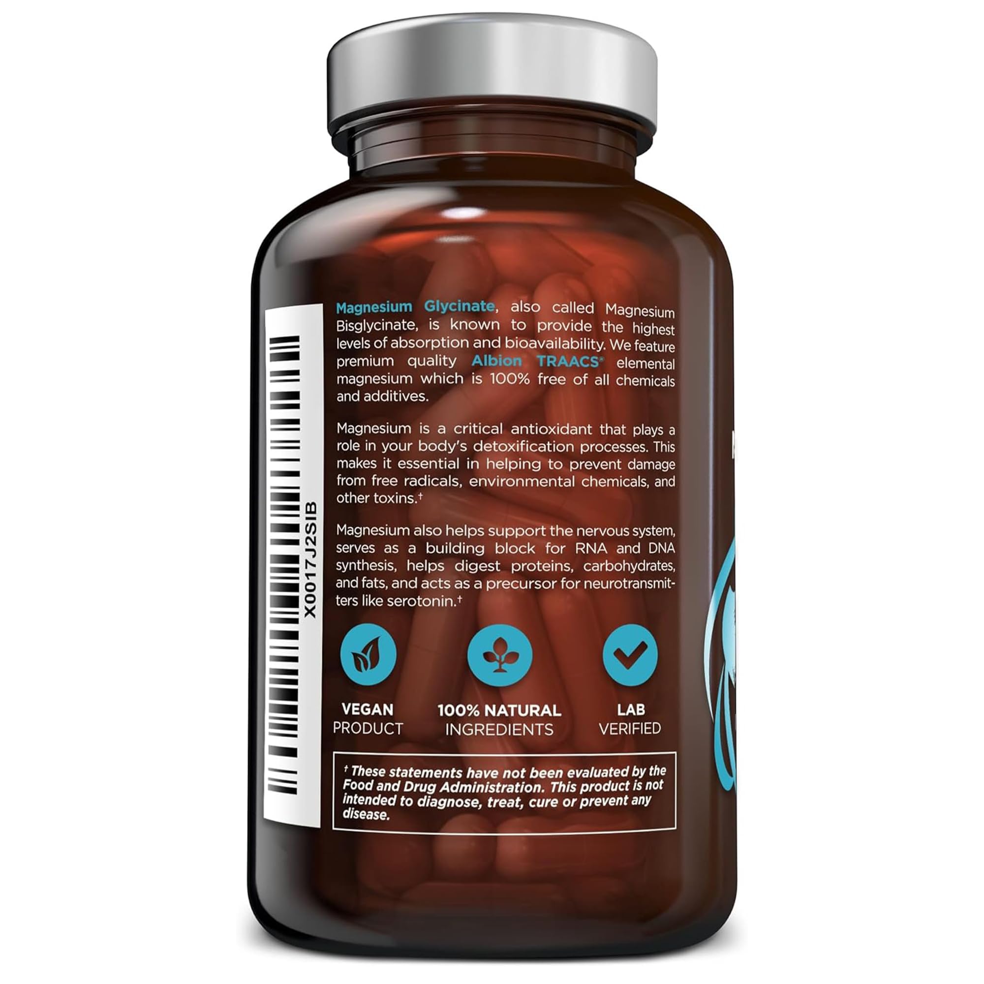 OmniBiotics Magnesium Glycinate bottle and health icons—heart, brain, and kidney support.