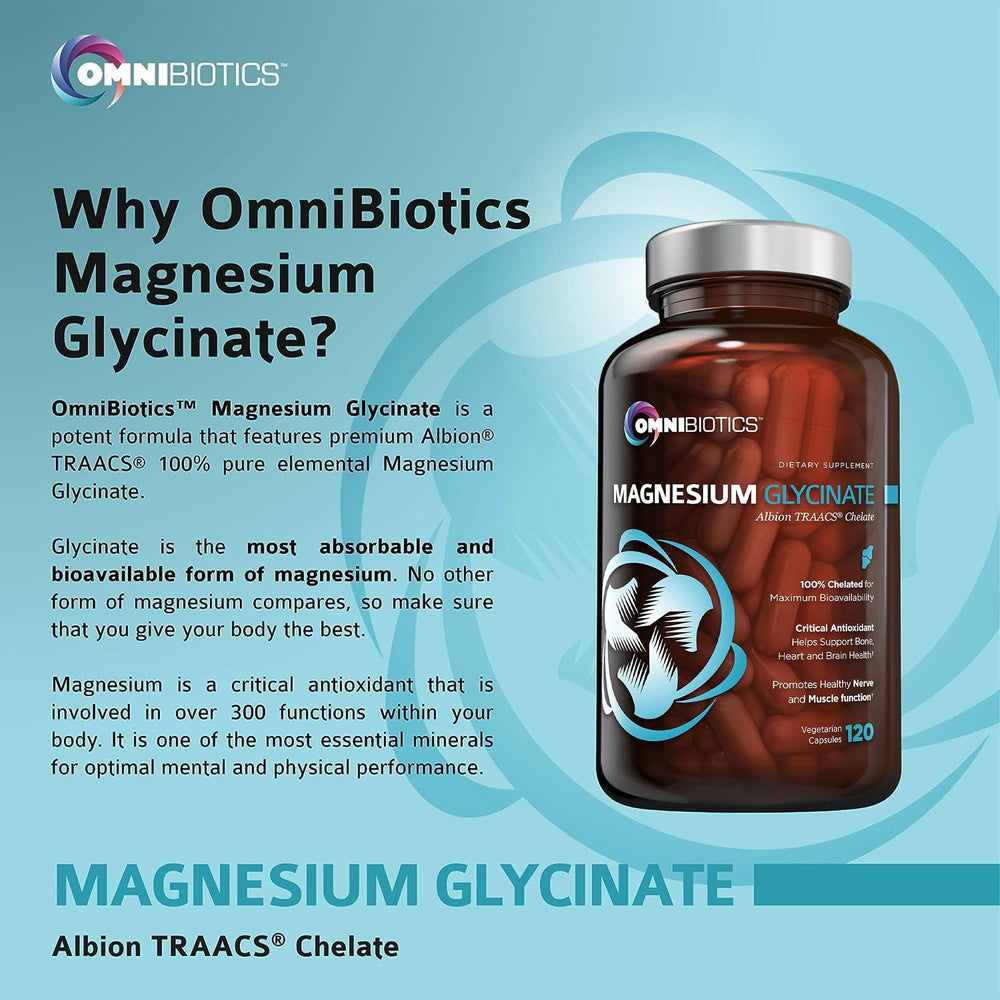 OmniBiotics Magnesium Glycinate USA-made facility seal—purity tested.
