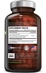 OmniBiotics Milk Thistle bottle label highlighting organic 1500mg strength