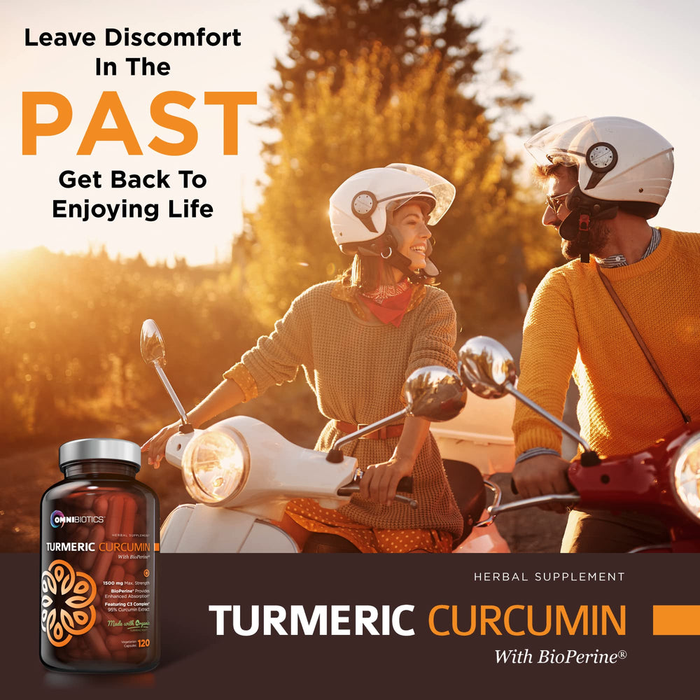 OmniBiotics turmeric root powder ingredients panel emphasizing non-GMO clean ingredients.