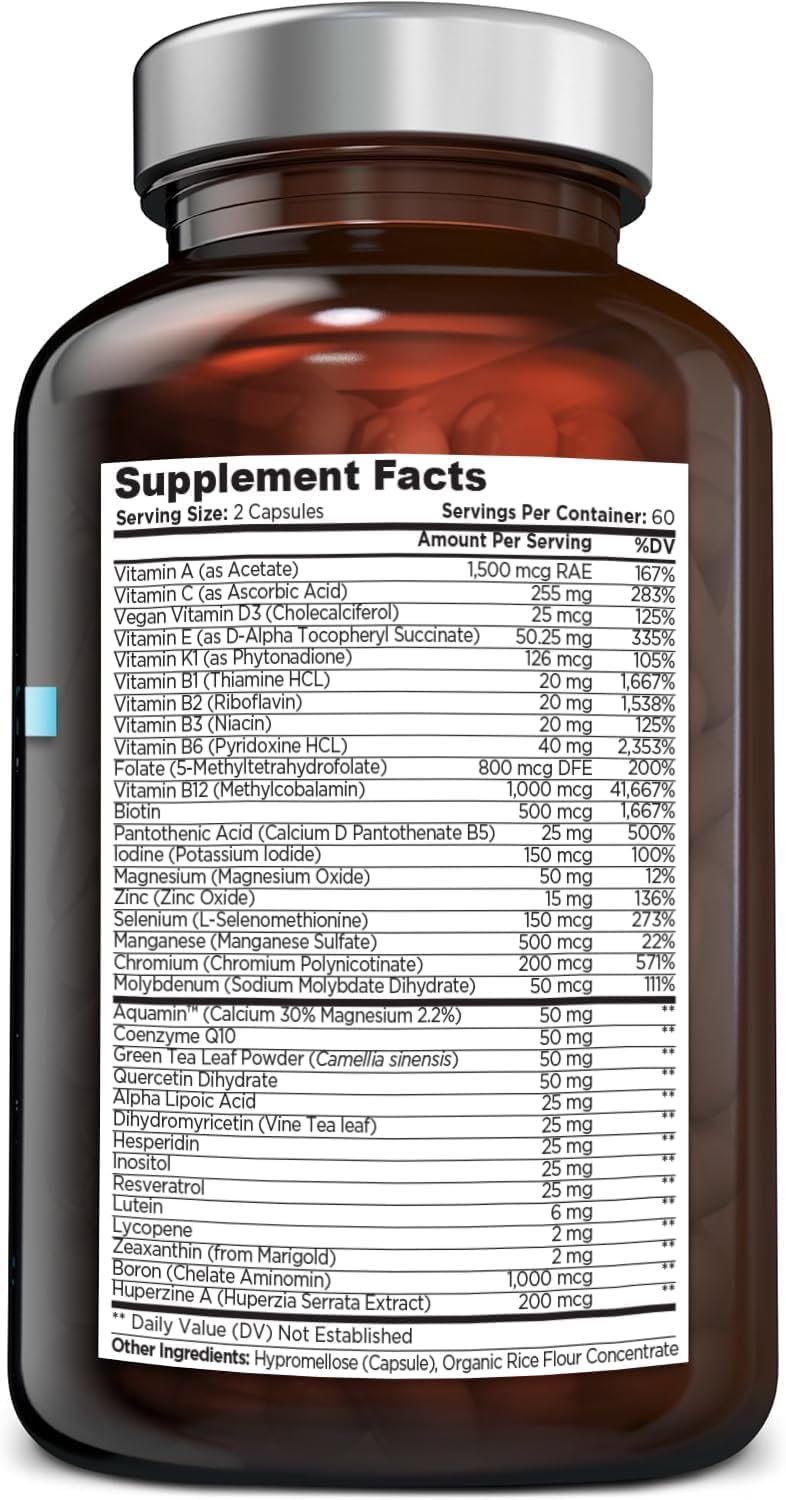 Close-up of OmniBiotics capsules showing easy-to-swallow multivitamin.