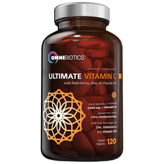 OmniBiotics Ultimate Vitamin C bottle highlights high-potency immune support daily.