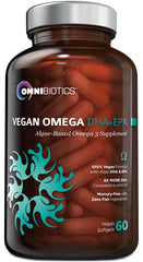 OmniBiotics vegan Omega-3 bottle front view for prenatal support.