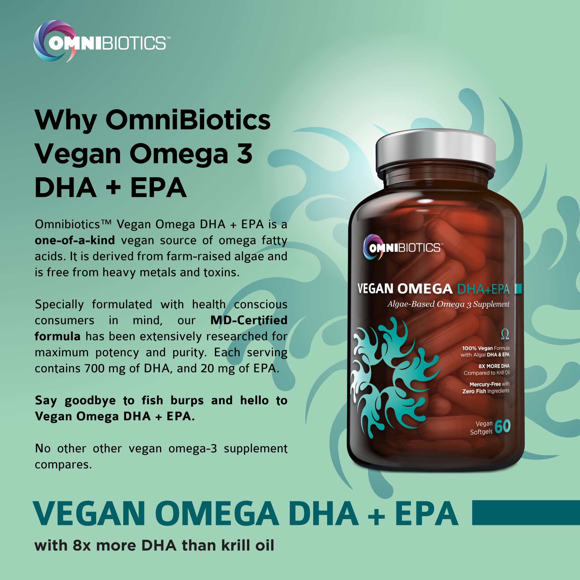 OmniBiotics vegan Omega-3 with pregnant woman lifestyle shot.