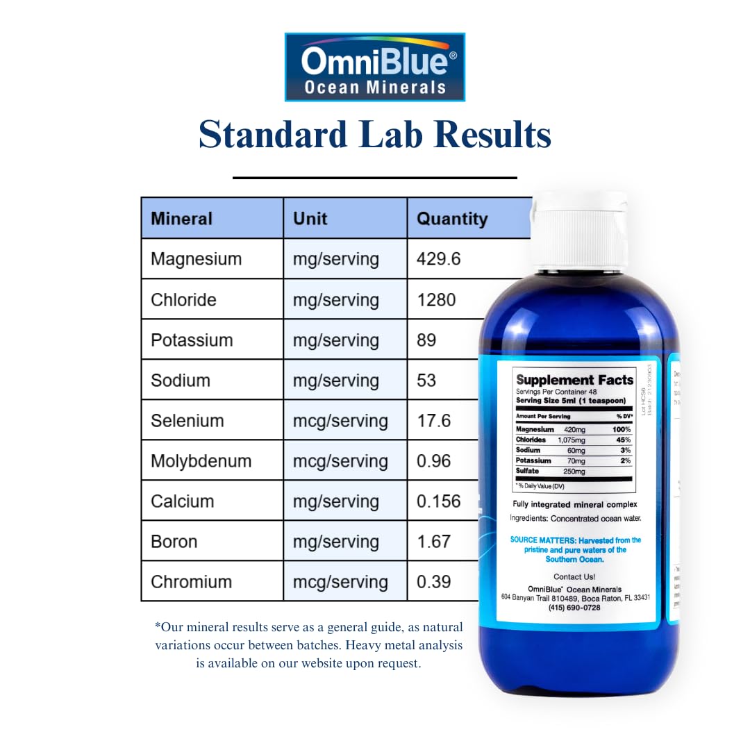 OmniBlue Ocean Minerals pour highlighting easy mixing for sleep, digestion and energy.