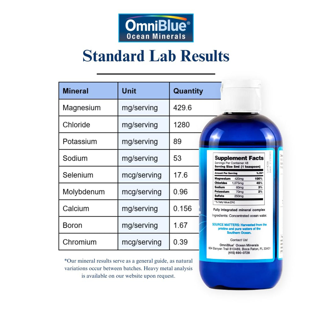OmniBlue Ocean Minerals pour highlighting easy mixing for sleep, digestion and energy.
