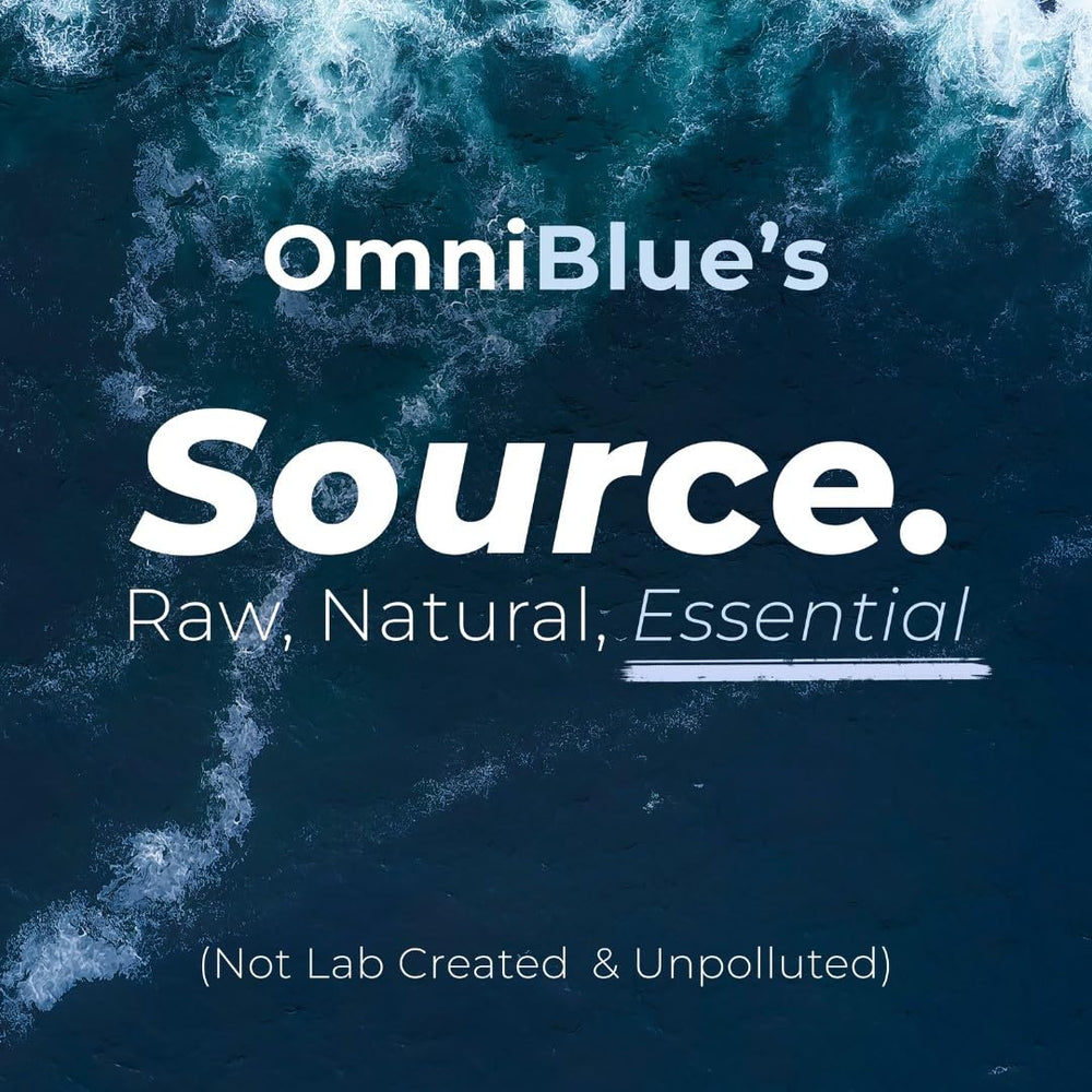 OmniBlue trace minerals display underlines holistic mineral balance for overall wellness.