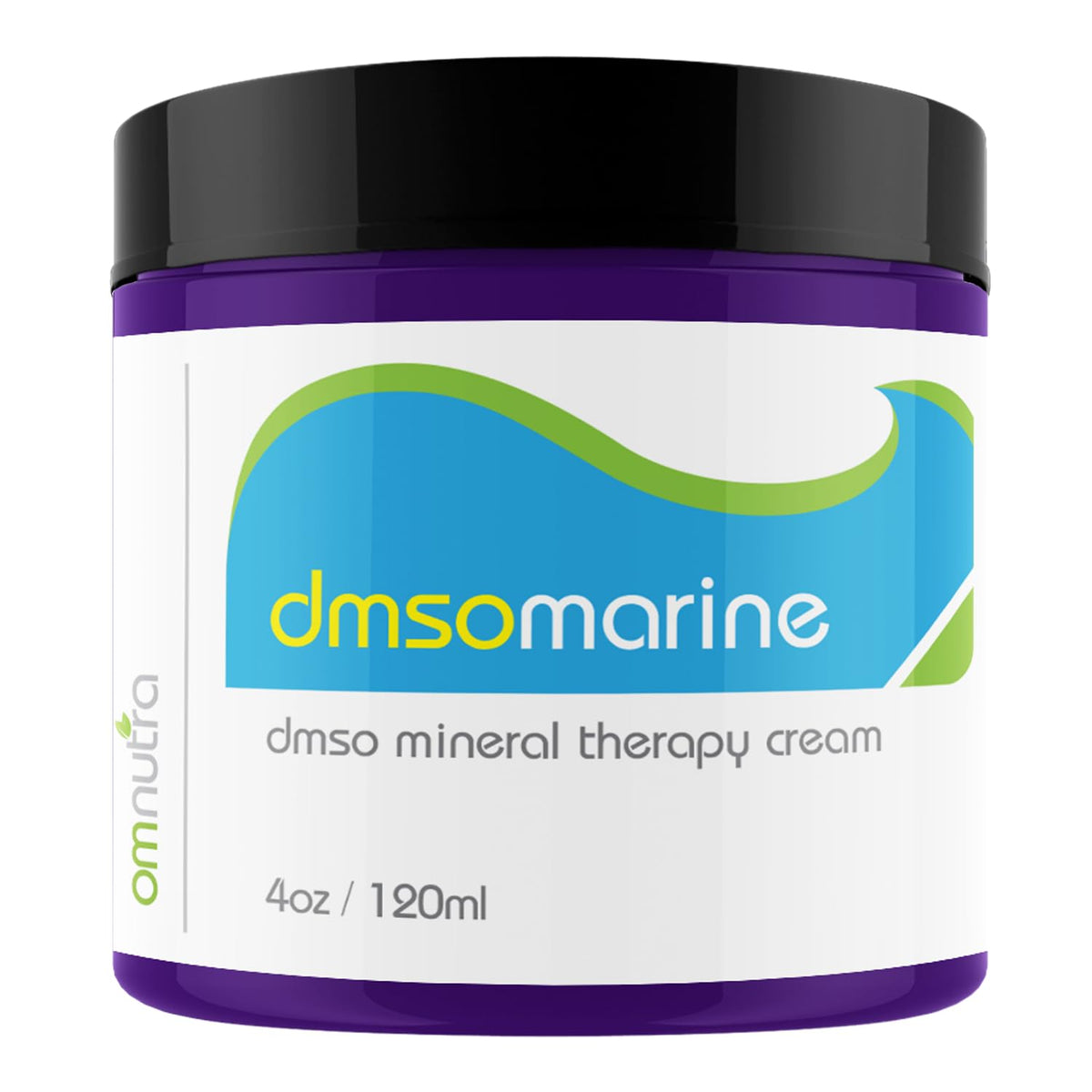 OmNutra DMSO cream jar close-up shows smooth texture for targeted relief.