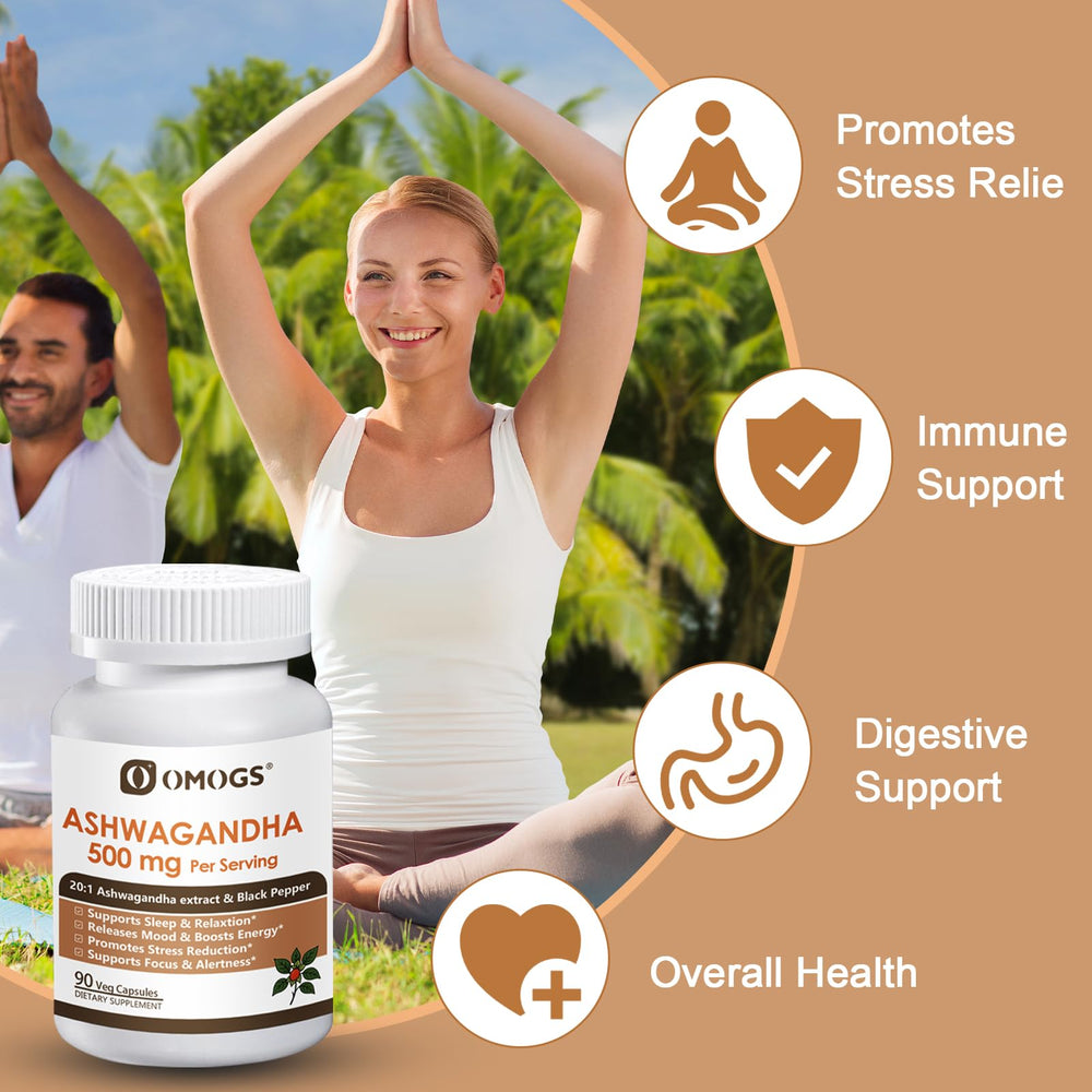 OMOGS Ashwagandha bottle-back notes added black pepper for enhanced absorption.