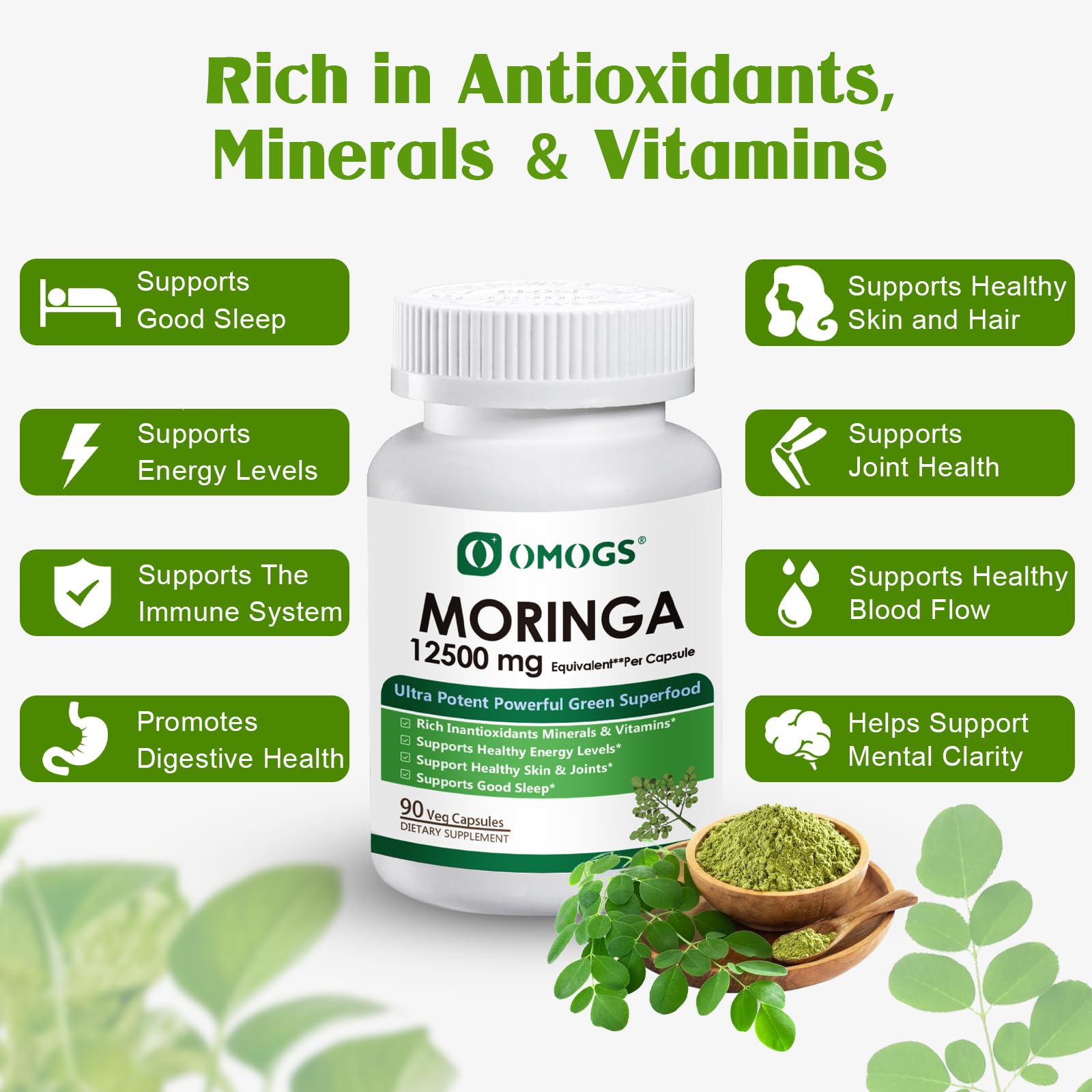 OMOGS Moringa capsules ready for daily wellness routine