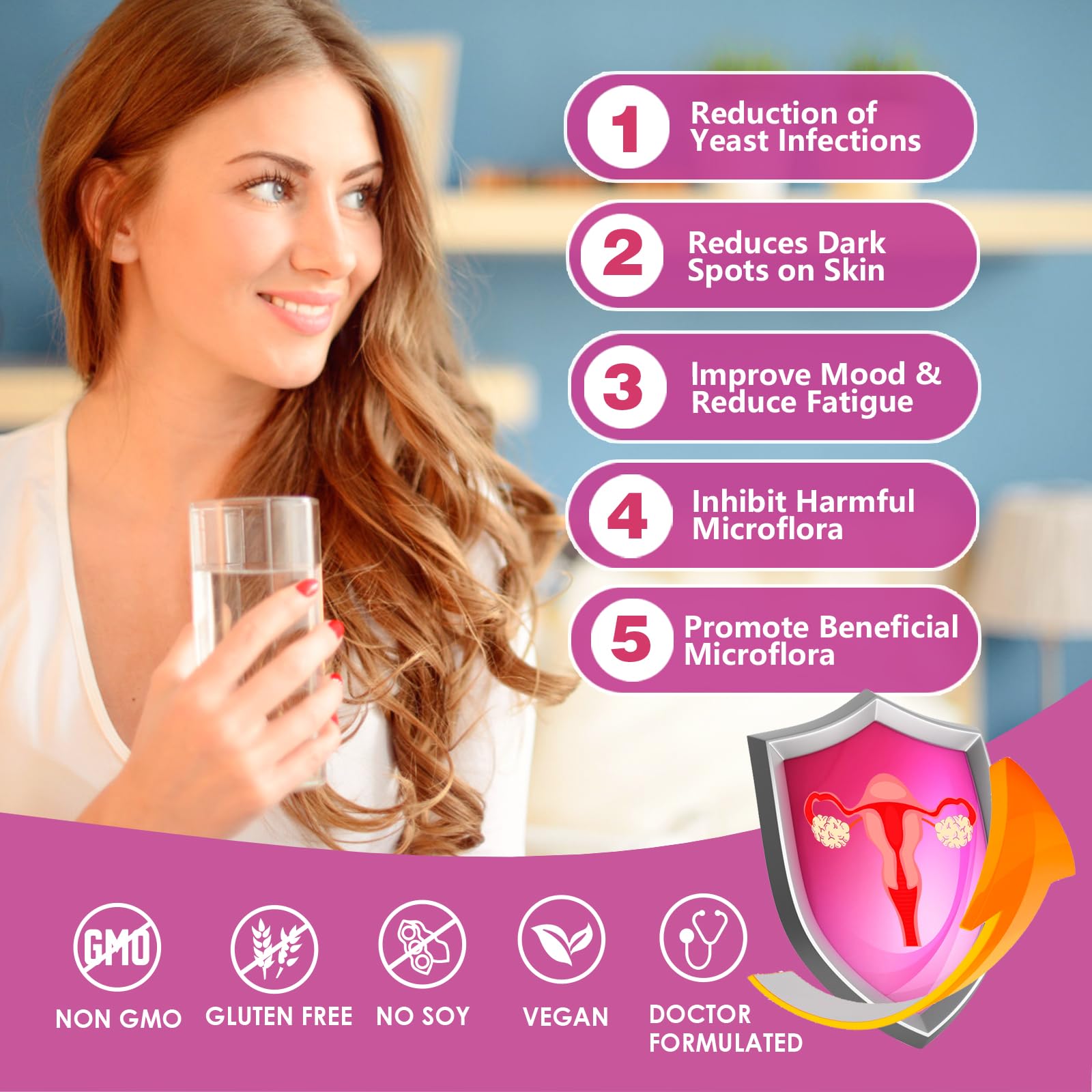 OMOGS probiótico mujeres tamaño viaje, fácil de llevar para uso en movimiento.