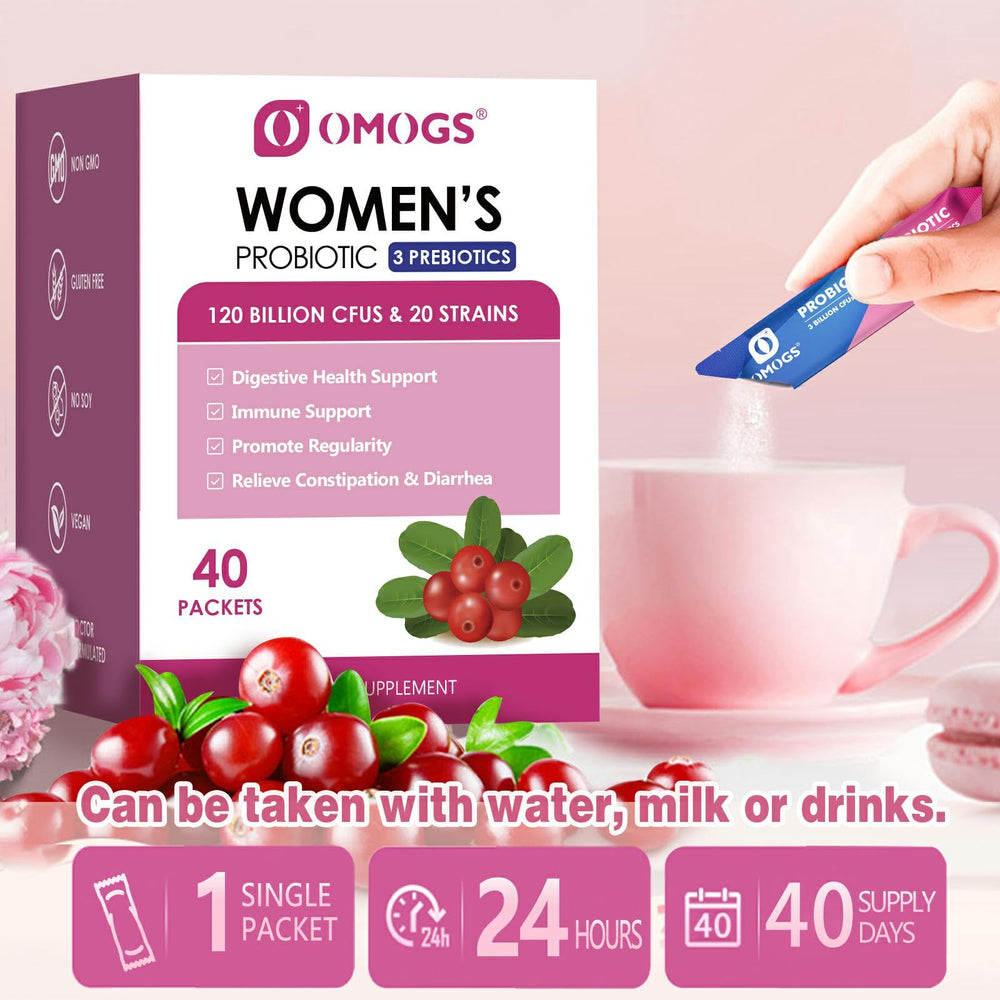 OMOGS probiótico mujeres, fácil de añadir a bebidas y comidas diarias.