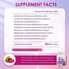 OMOGS Women's Probiotic capsules showcase cranberry extract for urinary health.