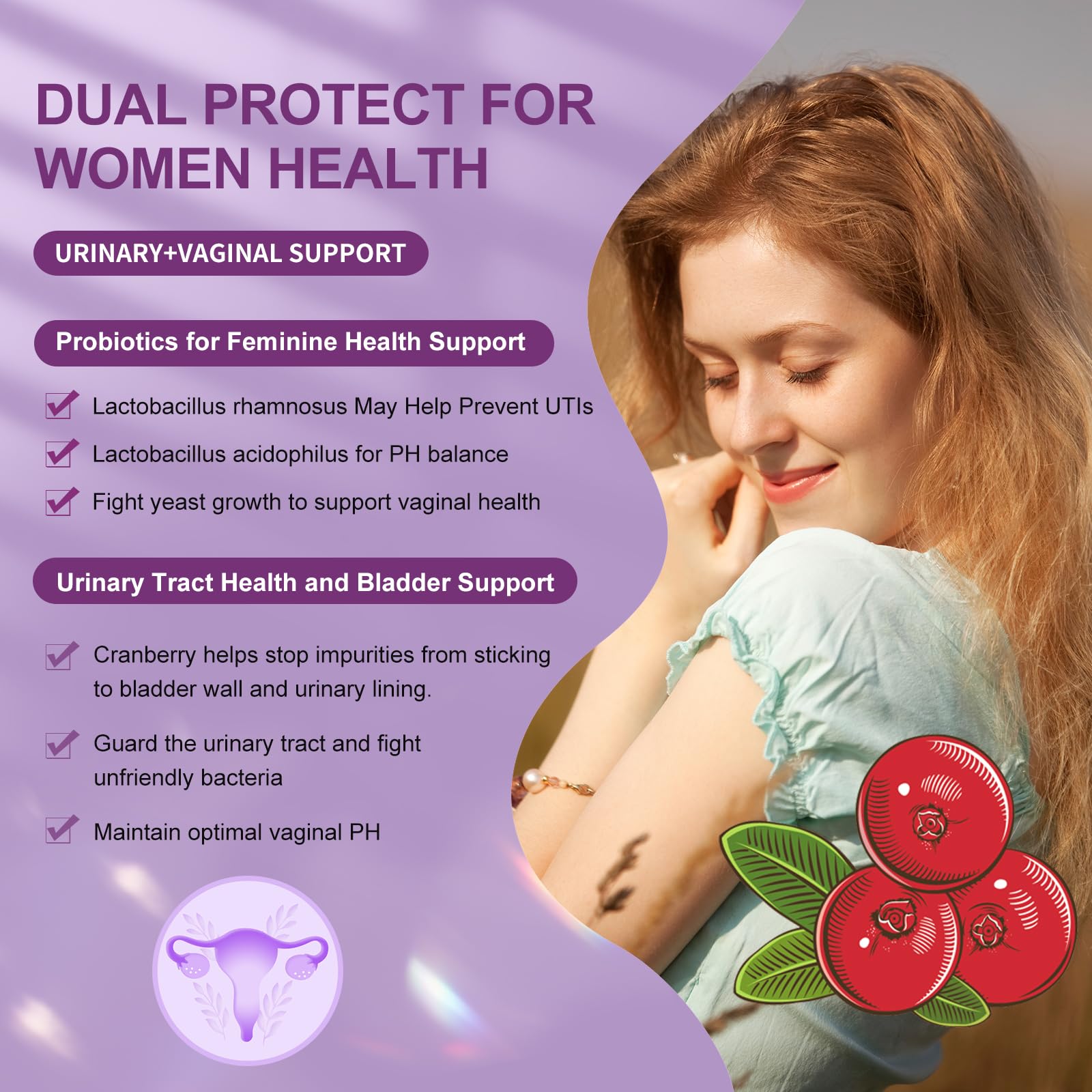 OMOGS D-Mannose closeup signals urinary tract synergy and female health support.