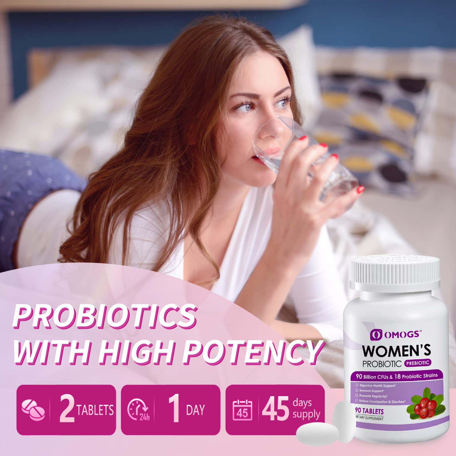 OMOGS cranberry-extract capsule image conveys urinary health and comfort.