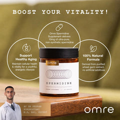 OMRE Spermidine Supplement capsules providing easy, measured dosing