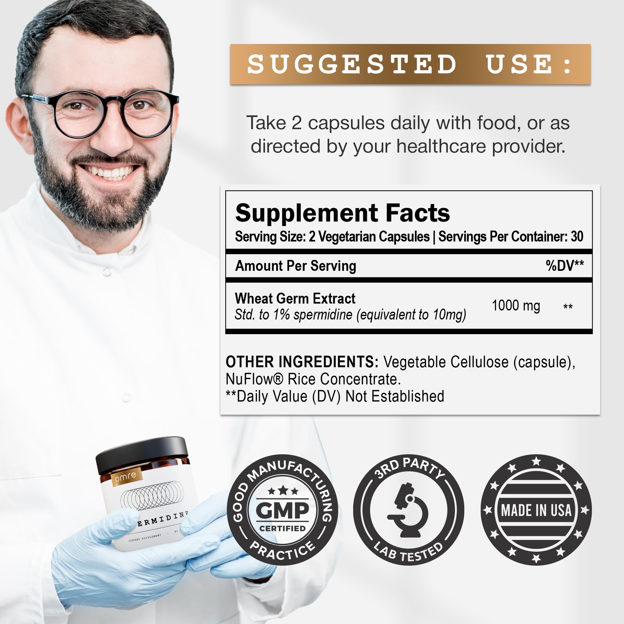 OMRE Spermidine Supplement made in USA at GMP facility for quality