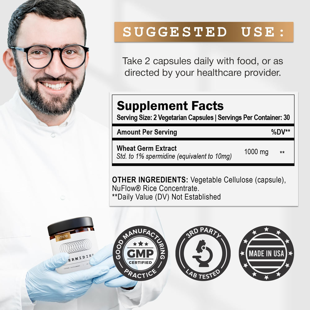 OMRE Spermidine Supplement made in USA at GMP facility for quality