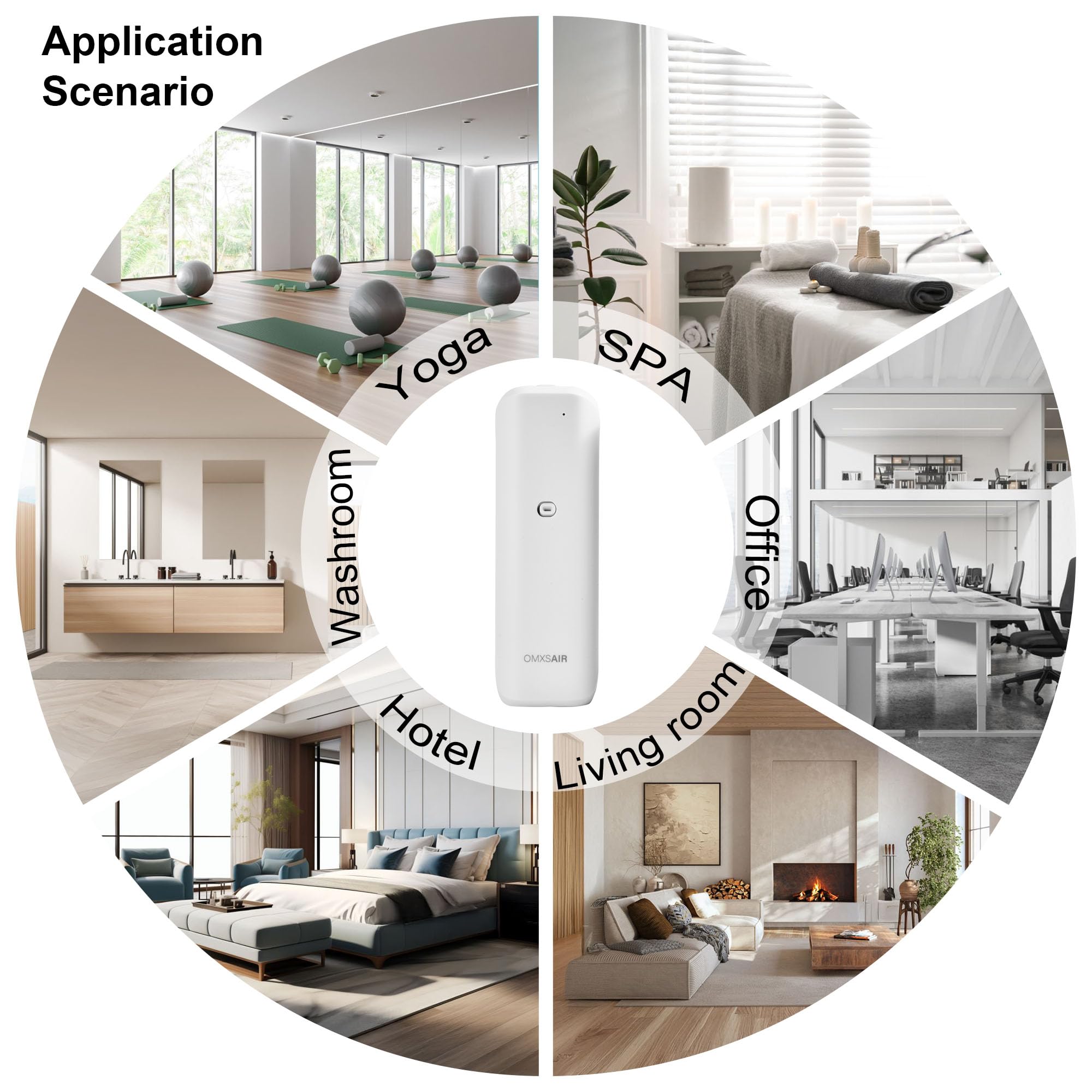 Quiet operation of OMXSair waterless diffuser suits bedroom and office spaces.