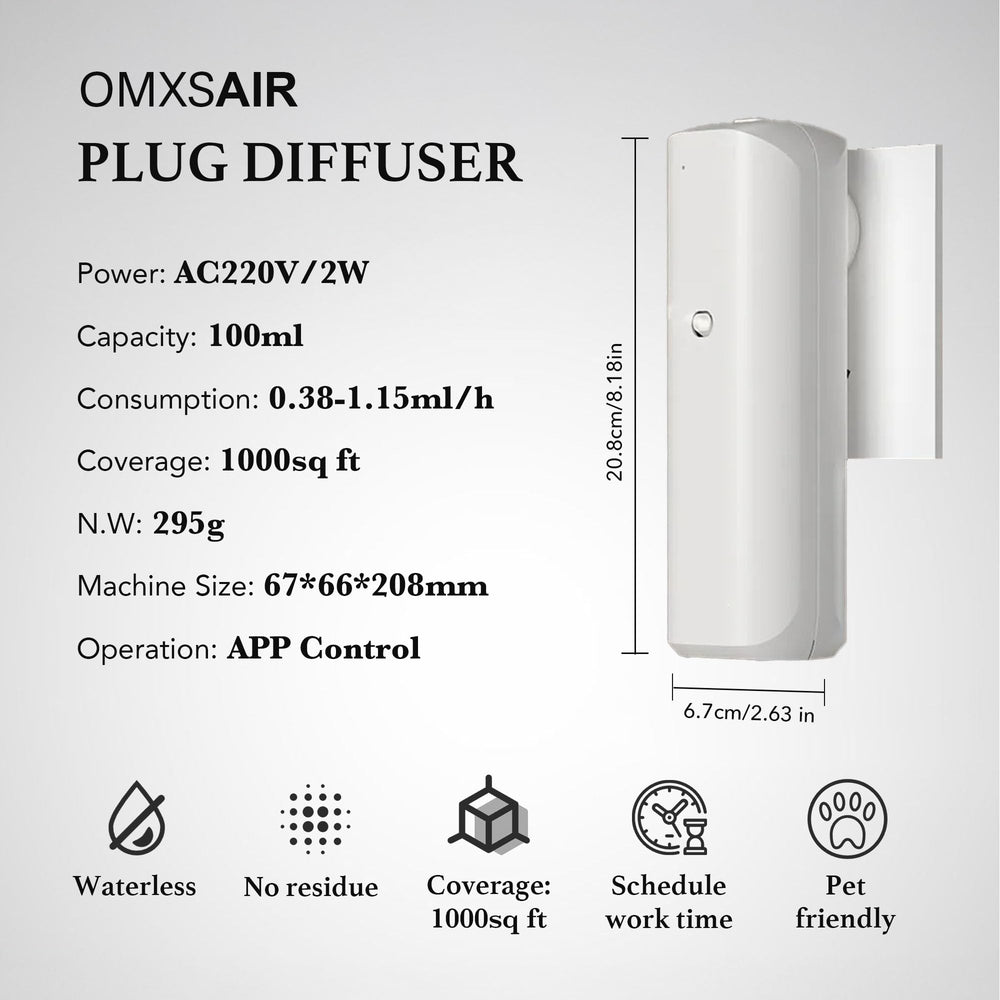 Closeup of OMXSair diffuser bottle showing leakproof design for mess-free use.
