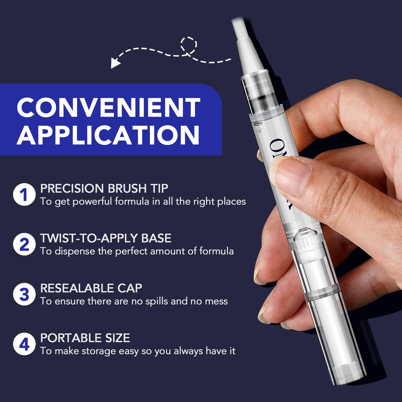 OMZOK Toenail Fungus Pen closeup-brush reveals fine applicator for thin nails.