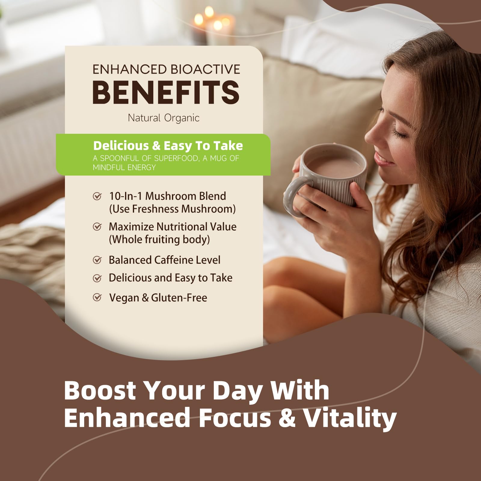 Organic cocoa and coconut powder mix adds depth of flavor to On GreenVita blend