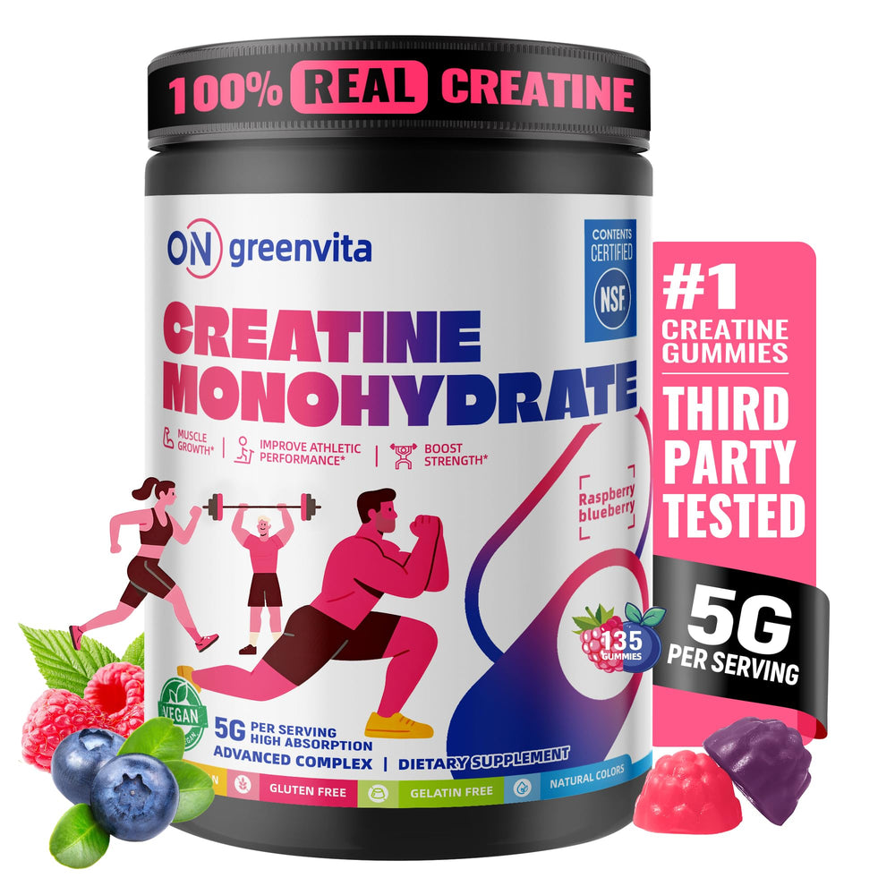 On Greenvita gummies texture close-up reveals chewy consistency.