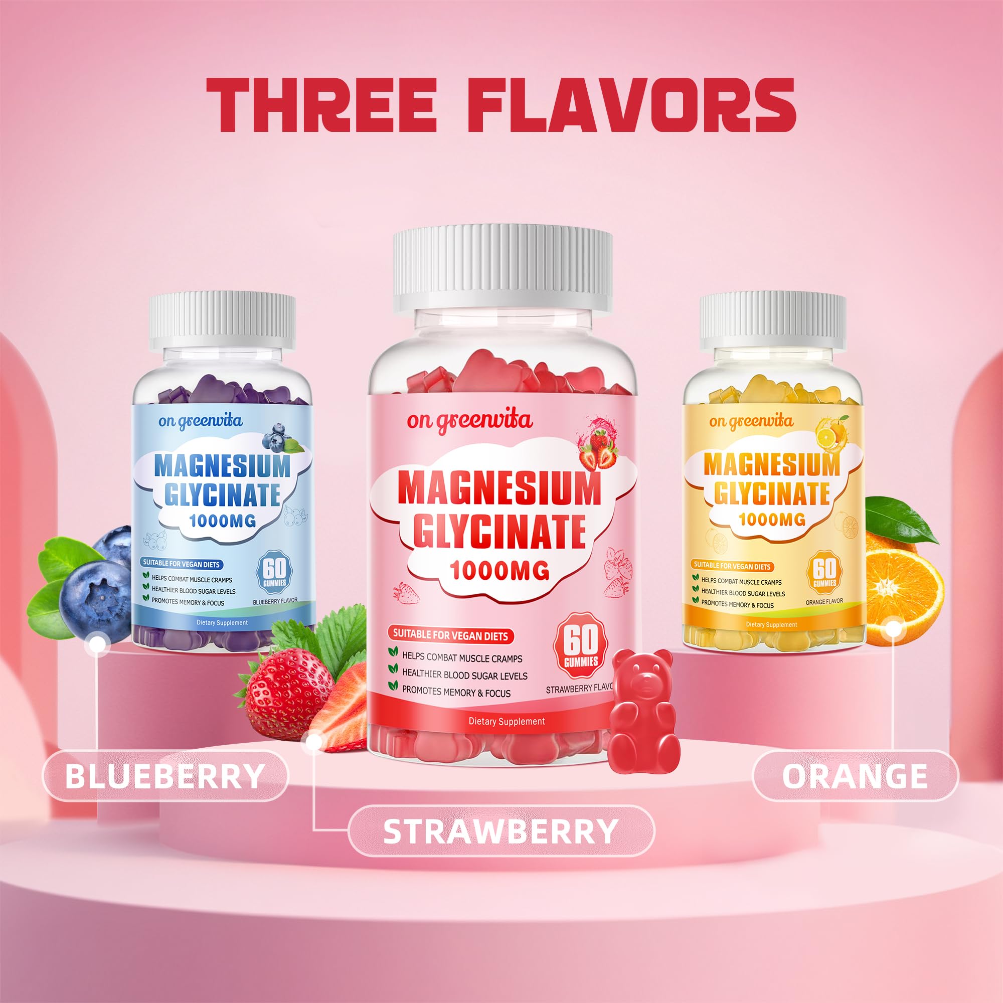 On GreenVita Magnesium Glycinate Gummies strawberry pack, convenient chewable daily option.