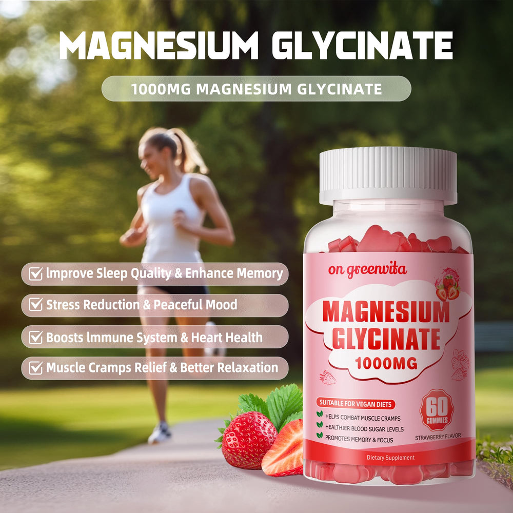 On GreenVita Magnesium Glycinate Gummies label highlighting gluten-free and gelatin-free.