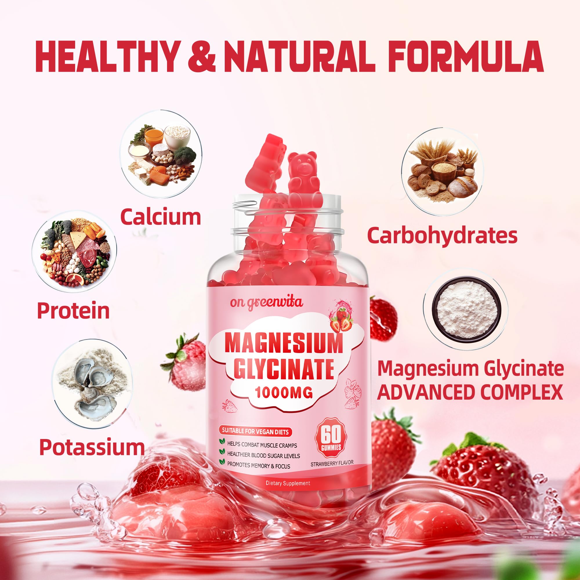 On GreenVita Magnesium Glycinate Gummies on table, easy daily intake.