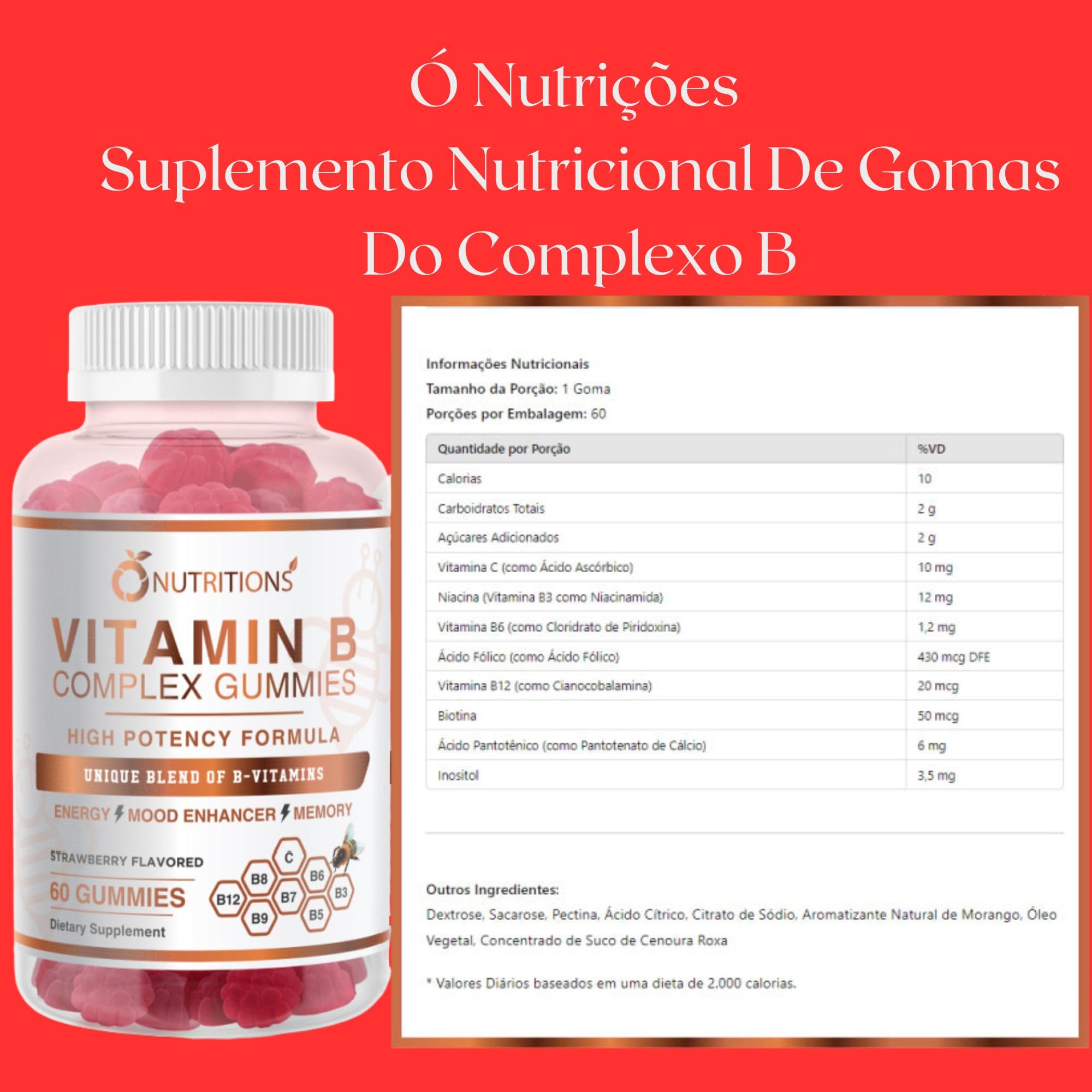 O NUTRITIONS B5 and B9 folate gummies in a sleek bottle