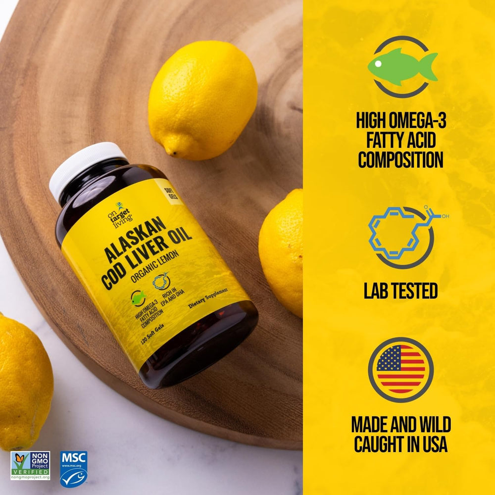 On Target Living cod liver oil soft gels close-up for easy daily supplementation