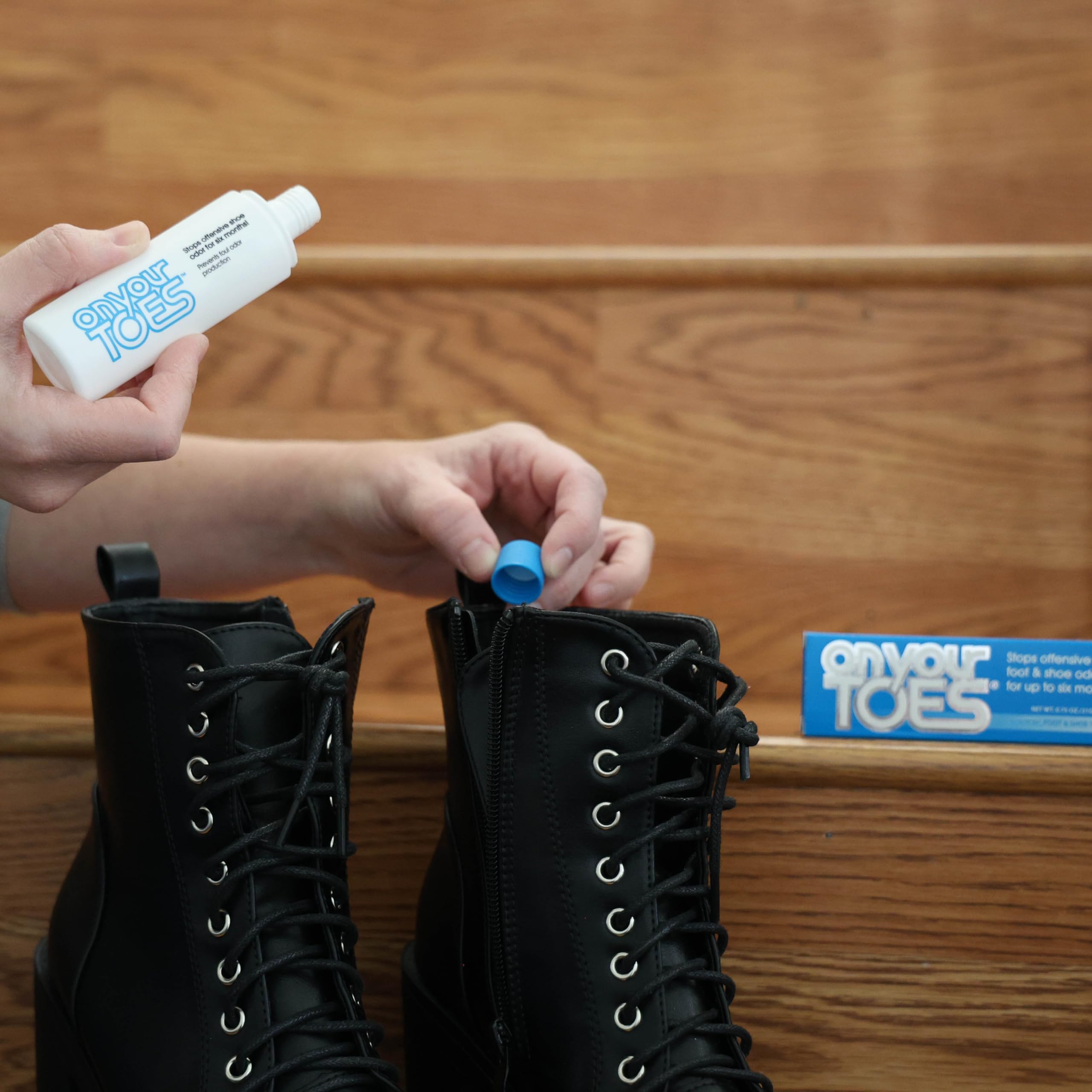 On Your Toes three-pairs-shoes image, odor protection across multiple shoes.