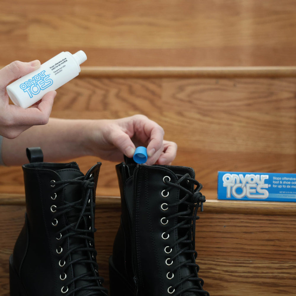 On Your Toes three-pairs-shoes image, odor protection across multiple shoes.