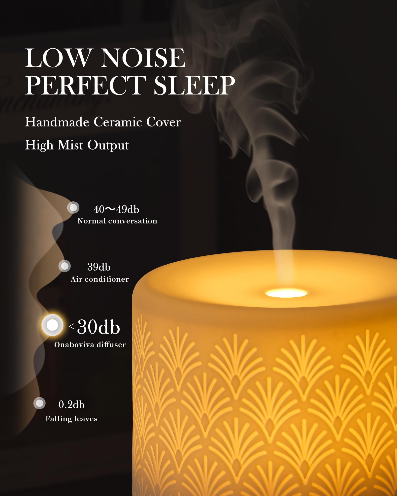 Onaboviva diffuser operates quietly for peaceful home or office use.