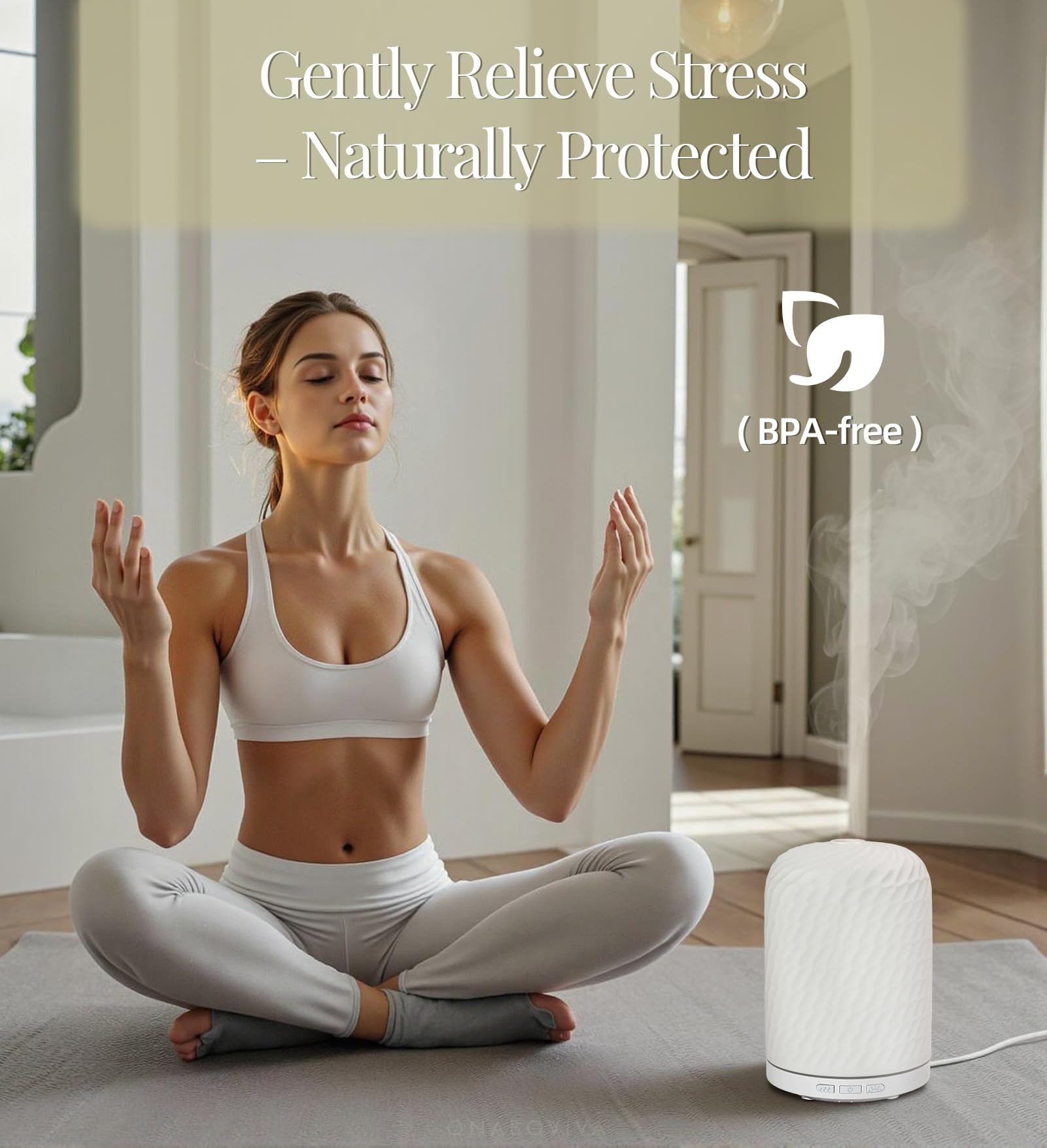 Onaboviva essential oil diffuser mist output soft, gentle fragrance for quiet evenings.