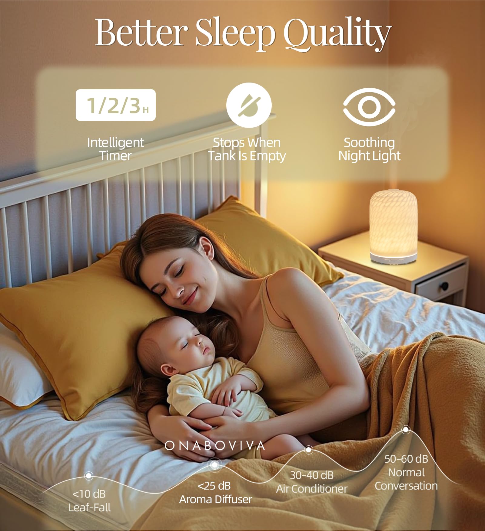 Onaboviva essential oil diffuser mist output strong, ideal for larger rooms.
