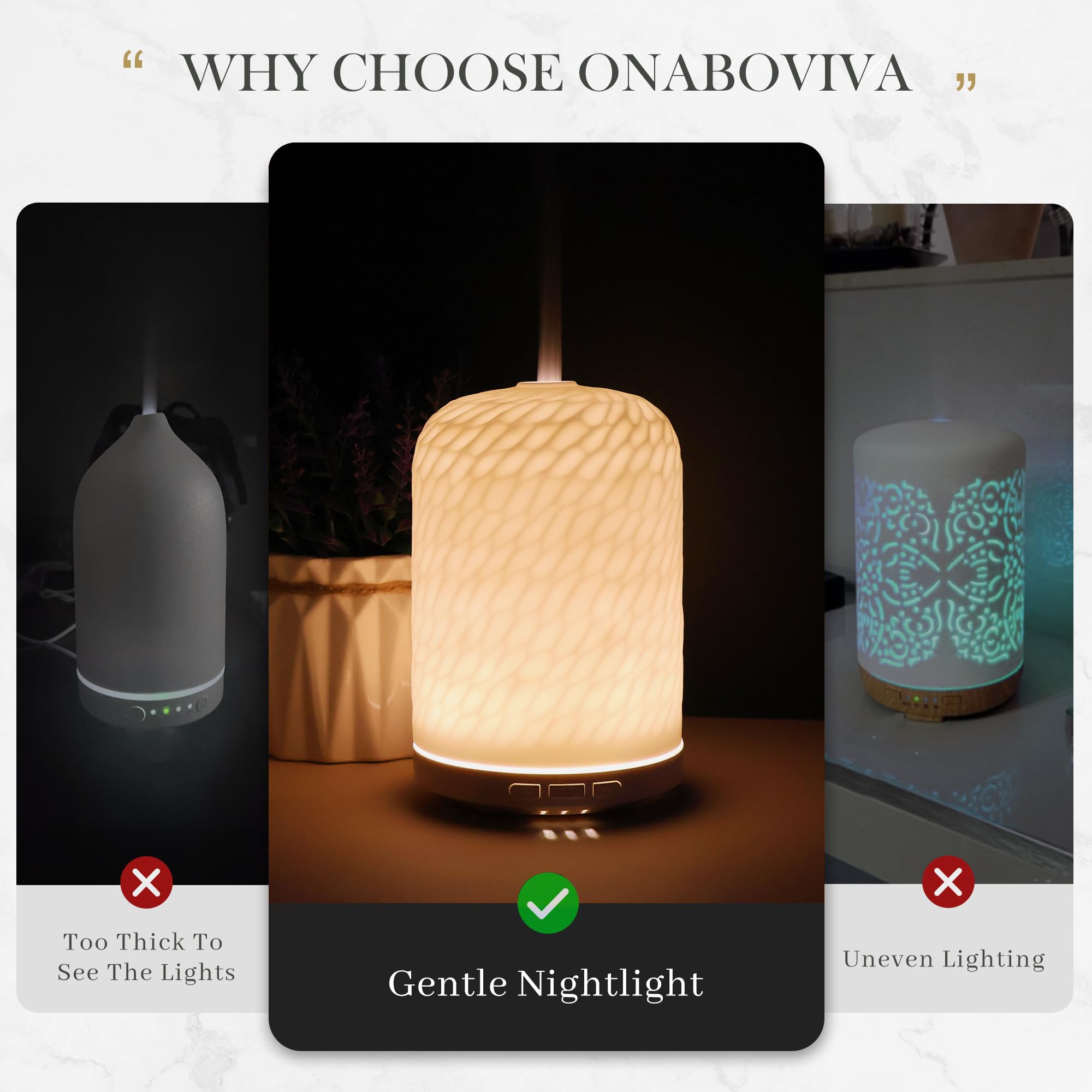 Onaboviva essential oil diffuser USB cable included for easy setup.