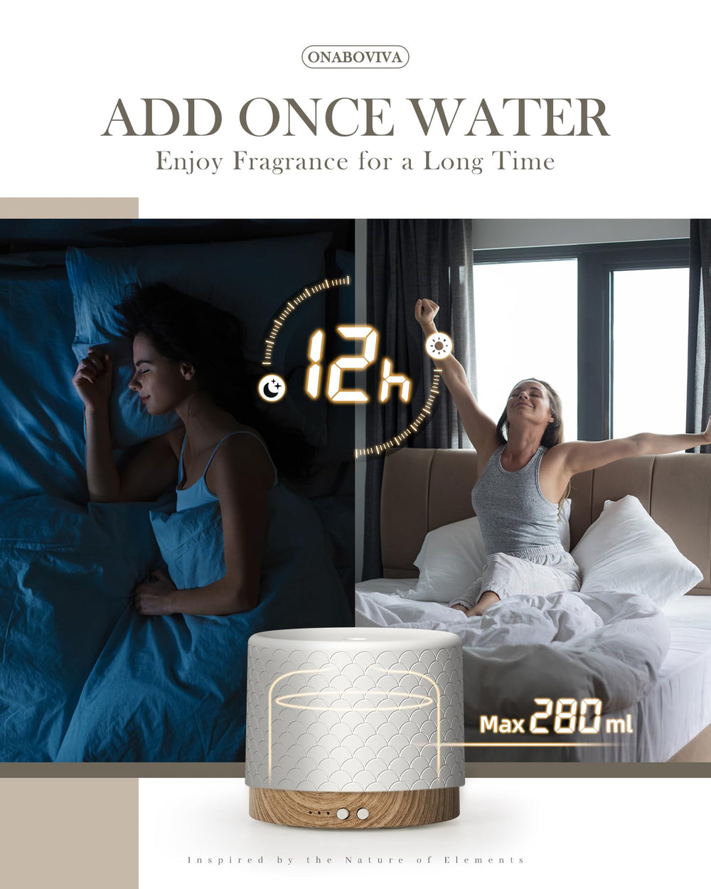 Onaboviva ultrasonic aroma diffuser providing soothing ambience