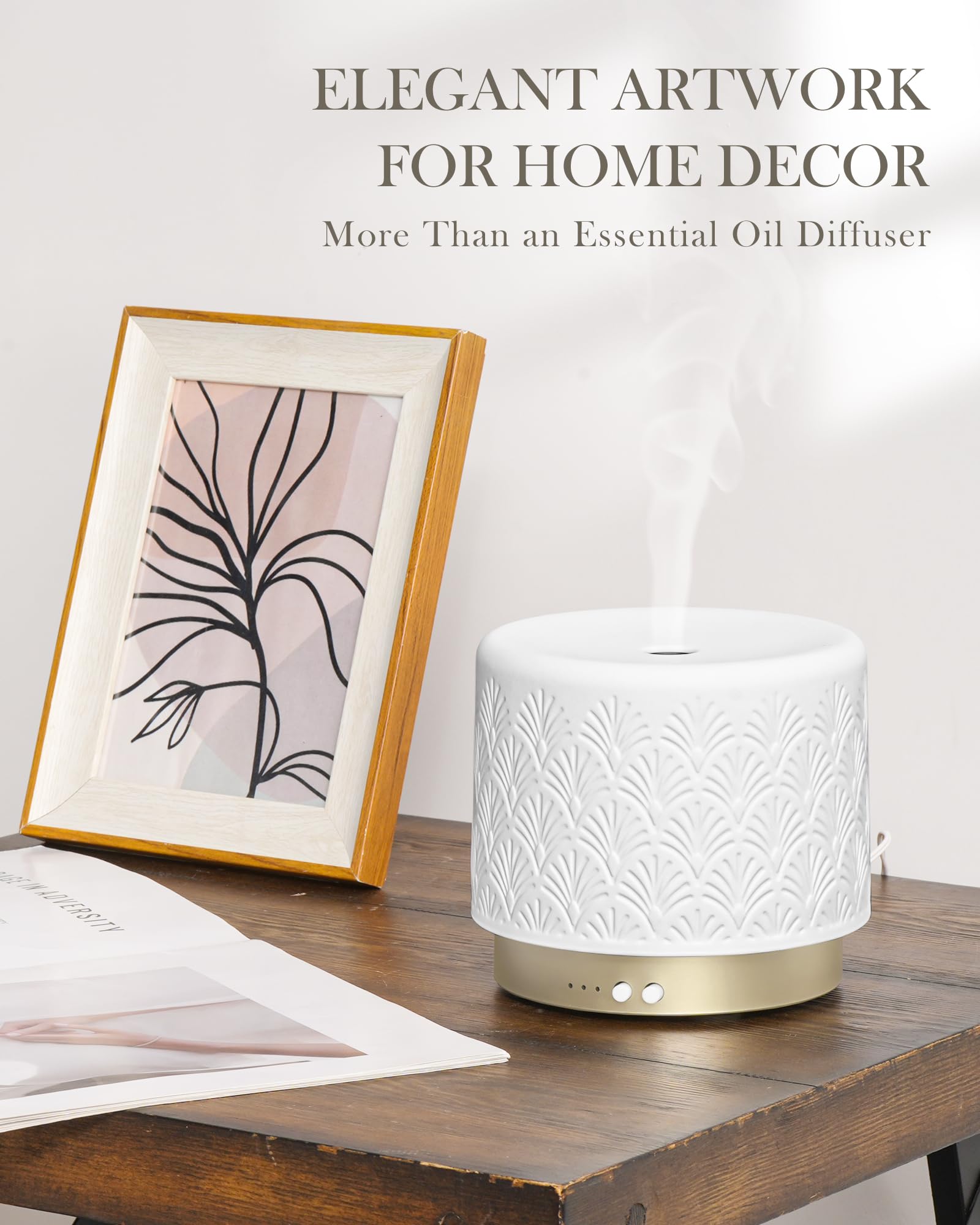 Onaboviva ultrasonic diffuser creates a fine mist without damp surfaces.