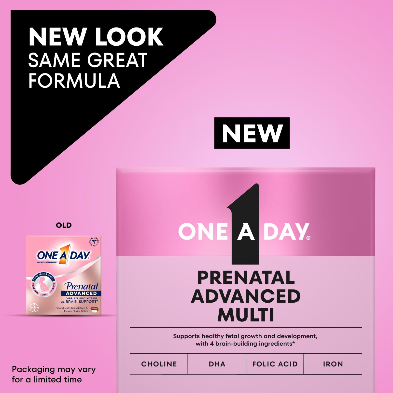 ONE A DAY Prenatal Advanced softgel capsules prepared for daily intake and routines