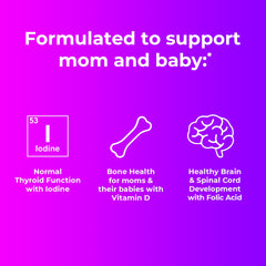 One A Day Prenatal Gummies bottle back highlighting iron-free formula and key nutrients