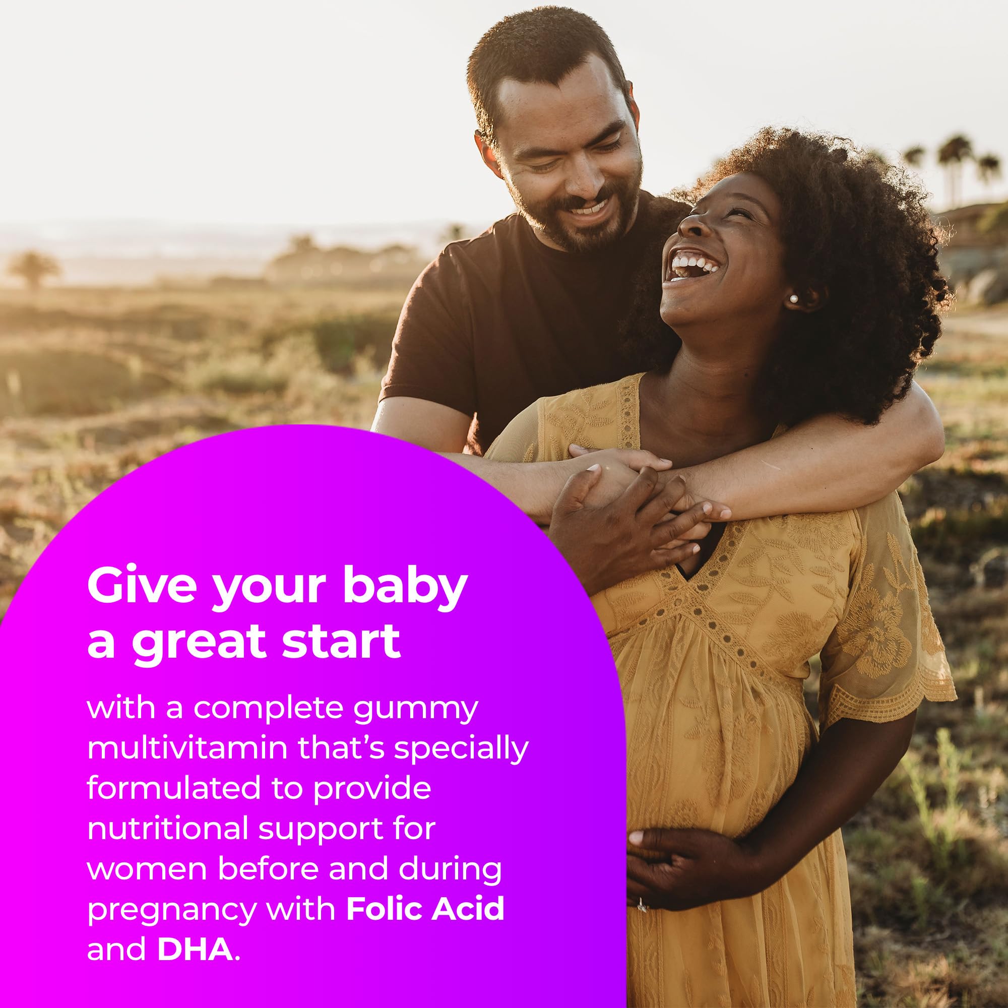 One A Day Prenatal Gummies ingredients chart featuring folic acid and vitamin blend
