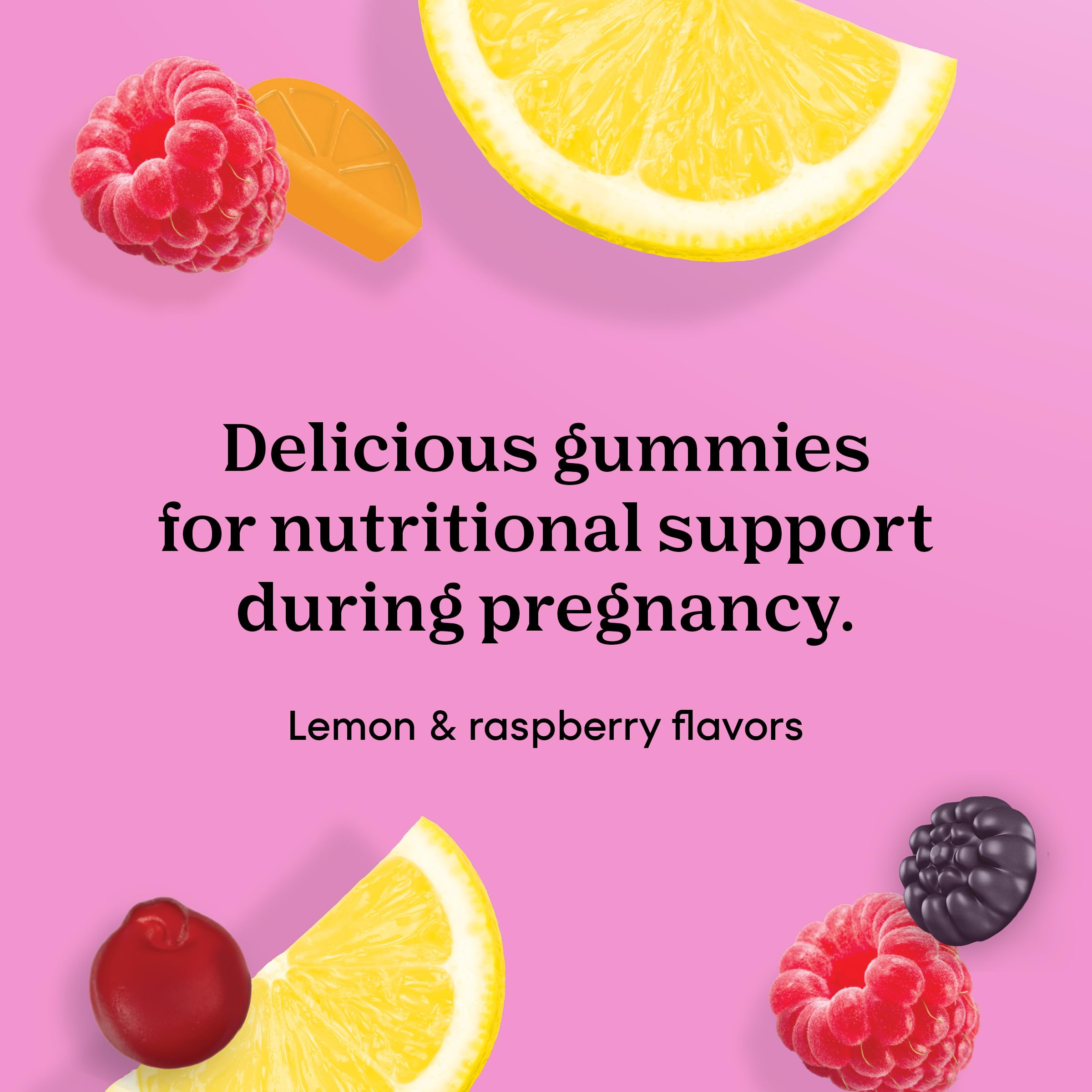 One A Day Prenatal Gummies ingredients chart closeup highlighting folic acid and DHA.